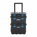 HART Modular Mobile Tool Storage System – Stackable, Wheeled, Telescoping Handle, Black/Blue