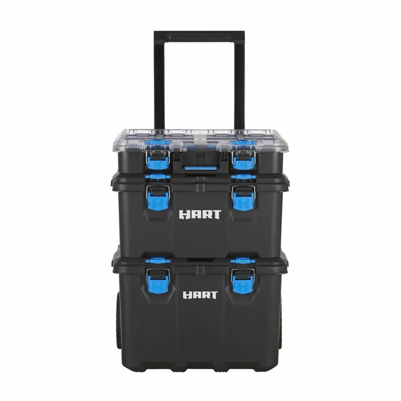 HART Modular Mobile Tool Storage System – Stackable, Wheeled, Telescoping Handle, Black/Blue