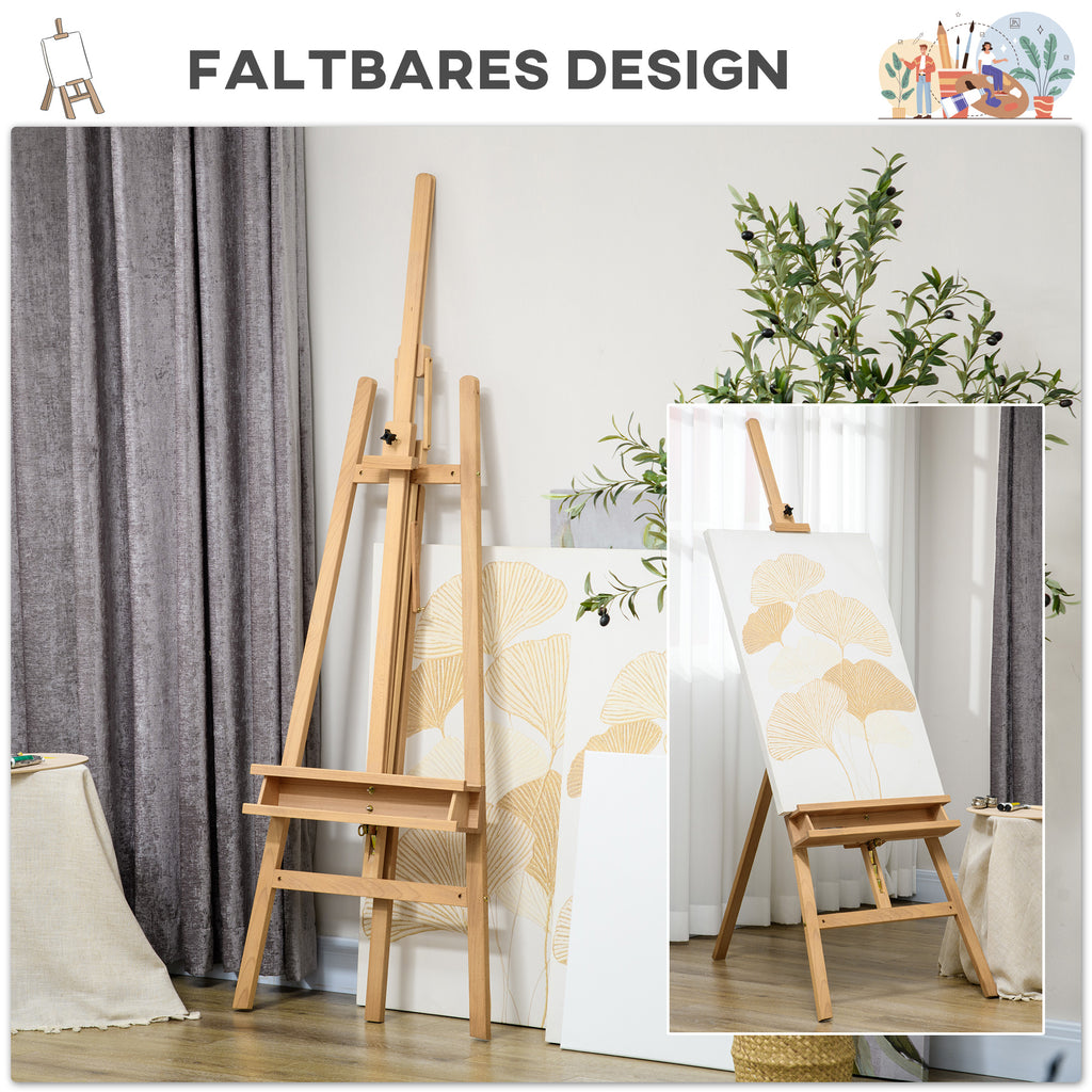 Vinsetto Staffelei, Holzstaffelei, höhenverstellbar, klappbar, Stiftablage, Buchenholz, 65 x 110 x 180-235 cm
