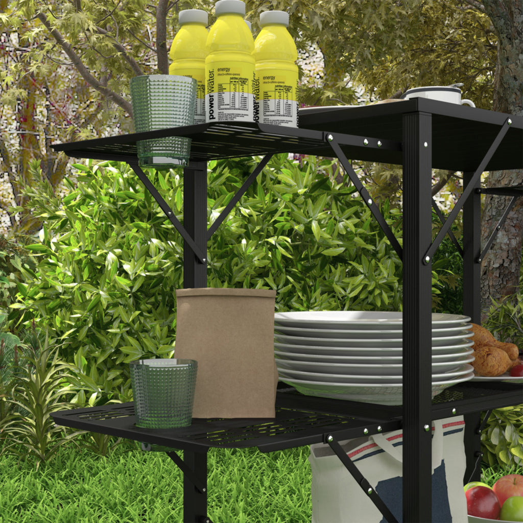 Outsunny Campingtisch Picknicktisch Outdoor-Küchenschrank, klappbar, wetterbeständig, 126 cm x 44 cm x 80 cm, Schwarz
