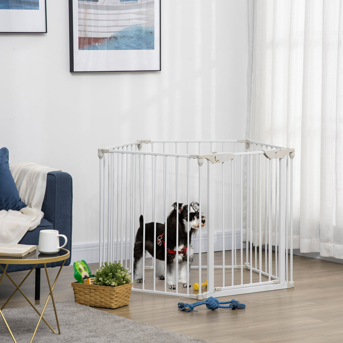 PawHut Modularer faltbarer Hundeparkzaun mit integrierter Tür 300L max. x 74,5H cm Metall PP Weiß