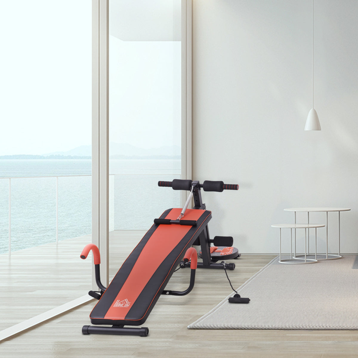 HOMCOM Sit Up Bank klappbar multifunktion Hantelbank mit Widerstand, Trainingsbank für Ganzkörpertraining Flachbank Schrägbank Bauchtrainer für Zuhause Fitnessstudio Fitnessbank bis zu 120 kg
