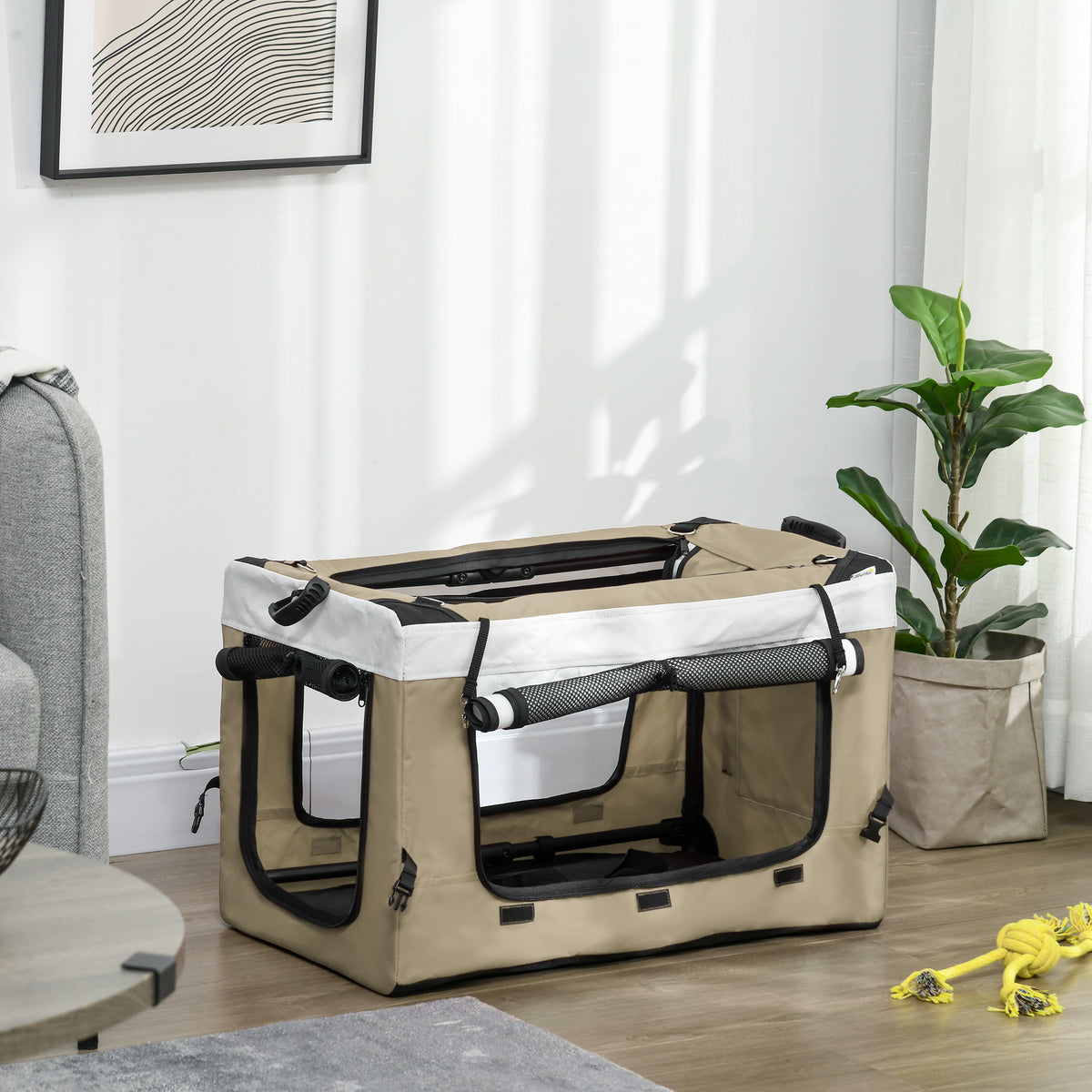PawHut Hundbuggy Haustierbuggy Hundewagen, klappbar, abnehmbarer Korb, 81 x 58 x 97,5 cm, Schwarz+Khaki+Weiß