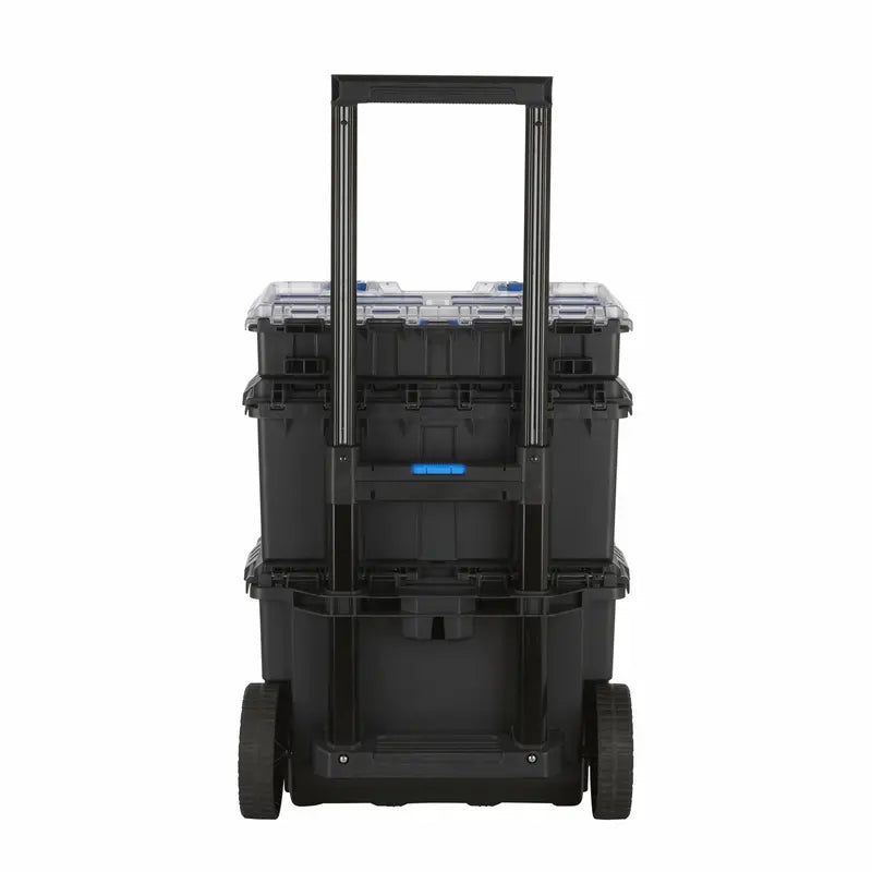 HART Modular Mobile Tool Storage System – Stackable, Wheeled, Telescoping Handle, Black/Blue