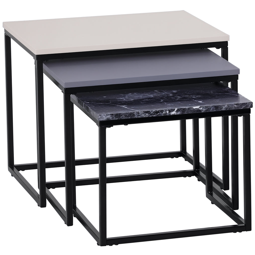 HOMCOM 3er Set Couchtisch Stapeltisch Beistelltisch Kaffeetisch Metallfuß MDF 3 Farben 55 x 40 x 45 cm/48 x 37 x 40 cm/41 x 34 x 35 cm