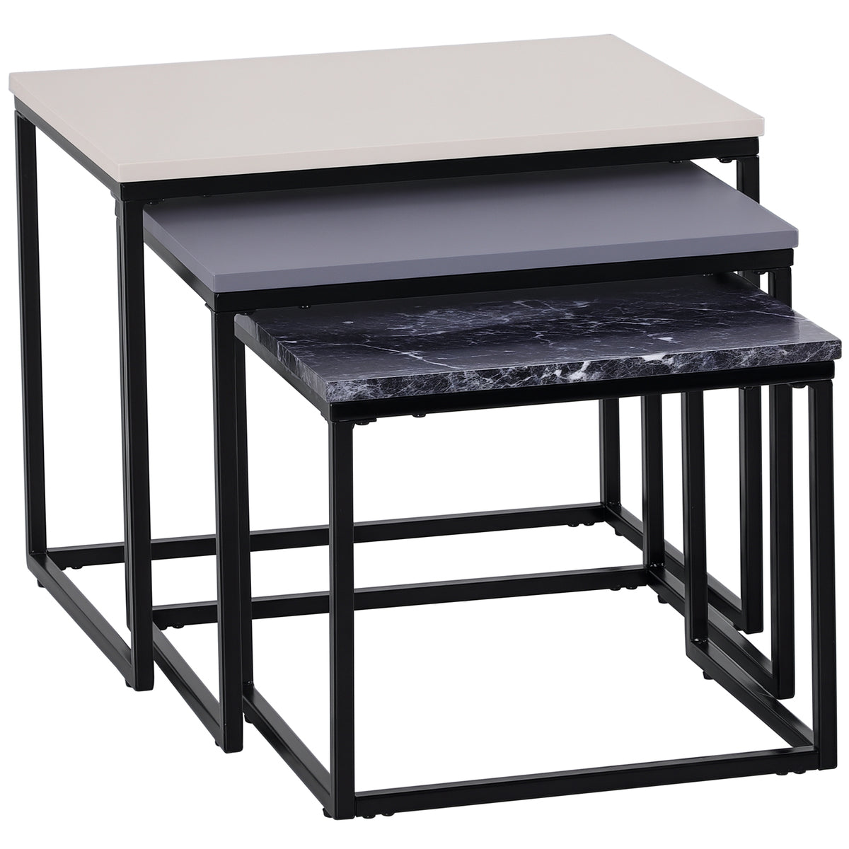 HOMCOM 3er Set Couchtisch Stapeltisch Beistelltisch Kaffeetisch Metallfuß MDF 3 Farben 55 x 40 x 45 cm/48 x 37 x 40 cm/41 x 34 x 35 cm