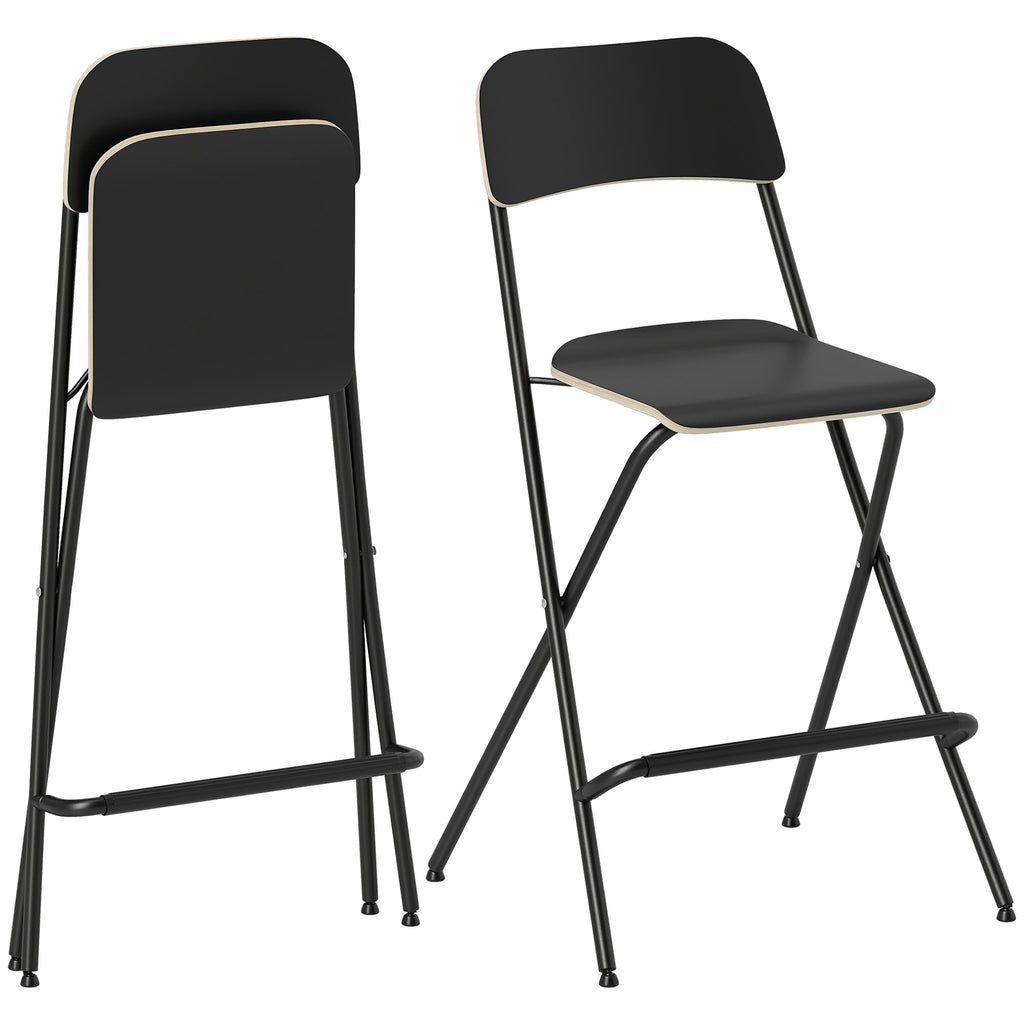 HOMCOM 2er-Set Barhocker, klappbare Barstühle mit Stahlrahmen, für Küche, Esszimmer, Schwarz