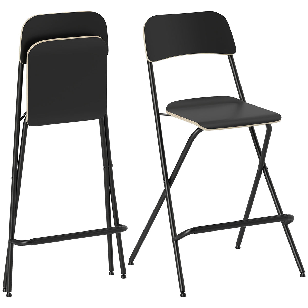 HOMCOM 2er-Set Barhocker, klappbare Barstühle mit Stahlrahmen, für Küche, Esszimmer, Schwarz
