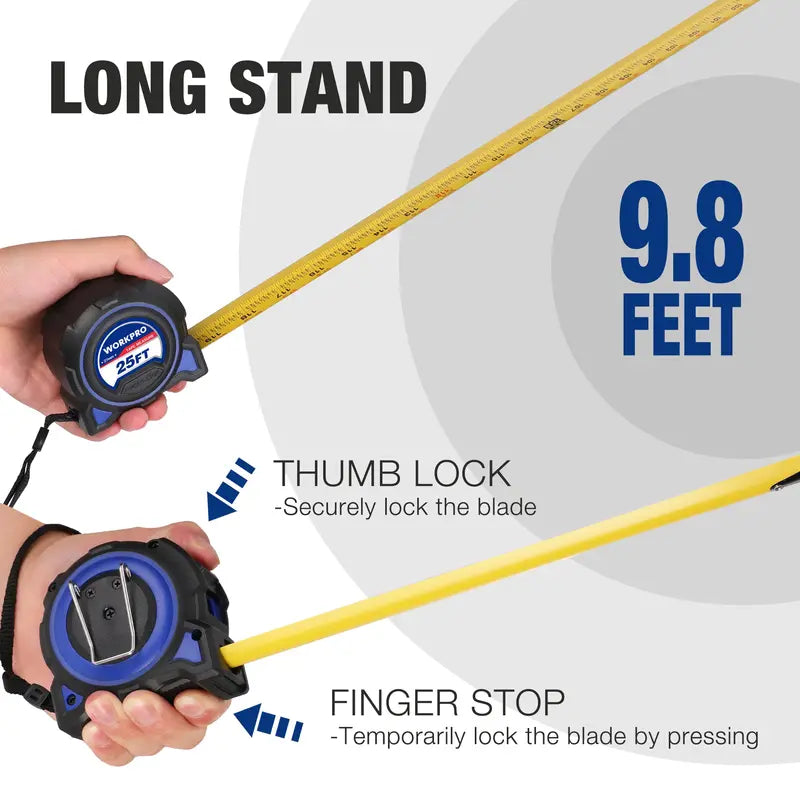 WORKPRO 25-Foot Heavy-Duty Retractable Tape Measure (2-Pack) – Precision 1/32″, Magnetic Tip