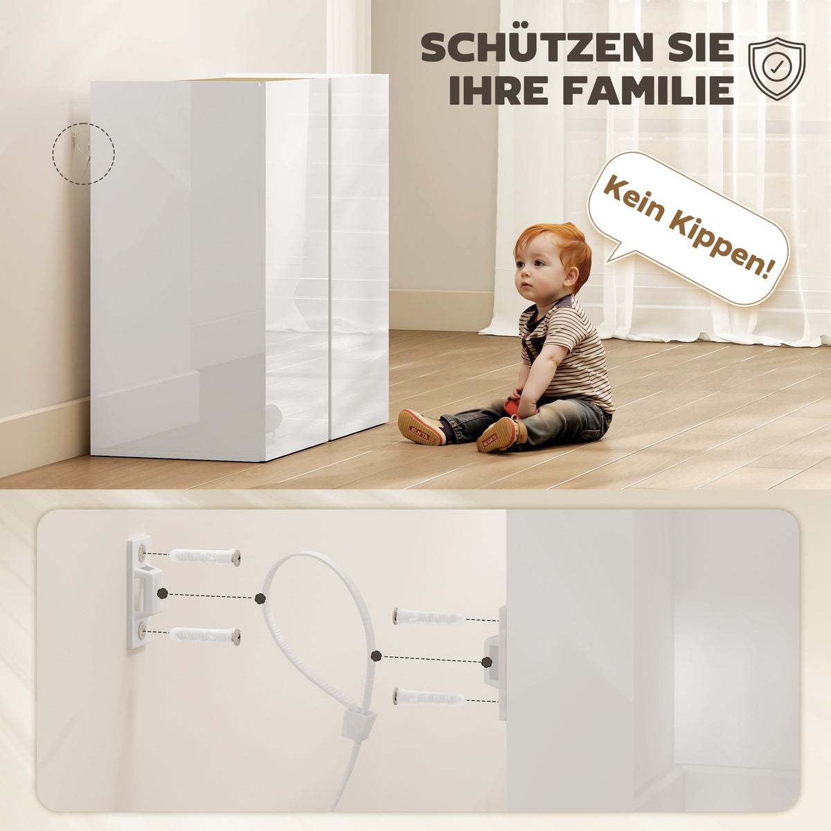 HOMCOM Kommode, Sideboard mit Soft-Close-Türen, anpassbares Regal, für Wohnzimmer, Küche, Esszimmer, Weiß