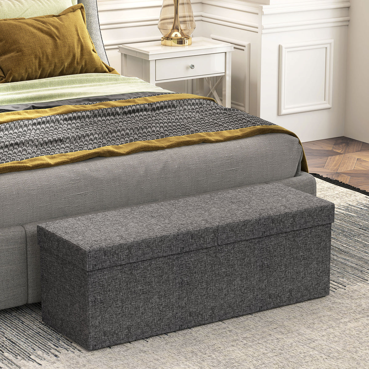 HOMCOM Fußhocker mit Stauraum, faltbares Design, weiche Polsterung, für Flur, Wohnzimmer, Schlafzimmer, Dunkelgrau