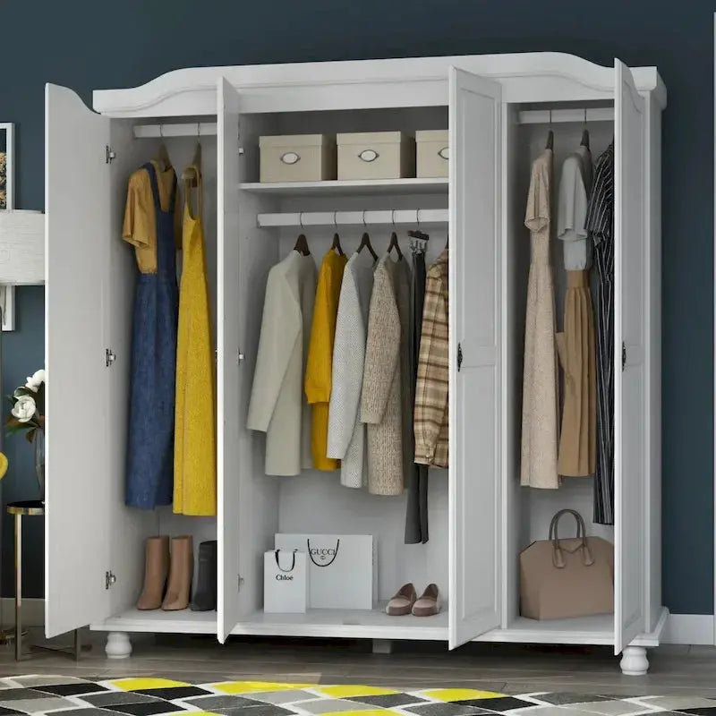 Palace Imports Solid Wood Kyle Wardrobe Armoire – Four-Door Design with Optional Mirror or Solid Panels