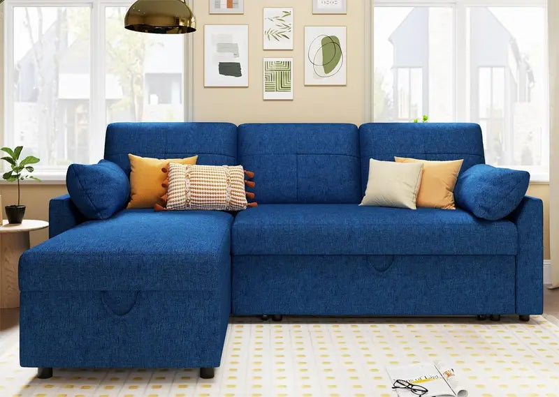 VanAcc 2-in-1 Sofa Bed with Chaise and Under-Seat Storage for Living Rooms