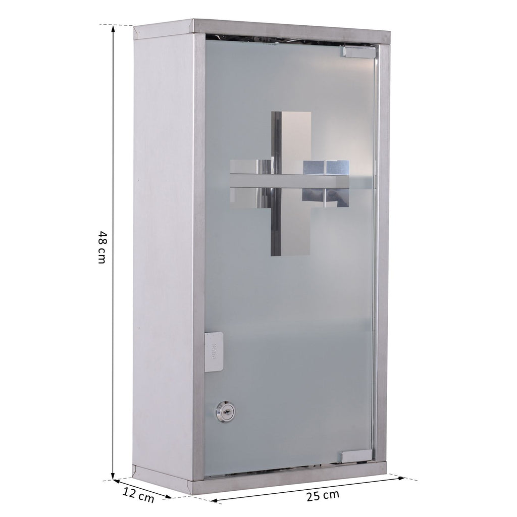 Medizinschrank Arzneischrank Erste-Hilfe-Schrank mit Schloss 3 Fächer Edelstahl Silber 25 x 12 x 48 cm
