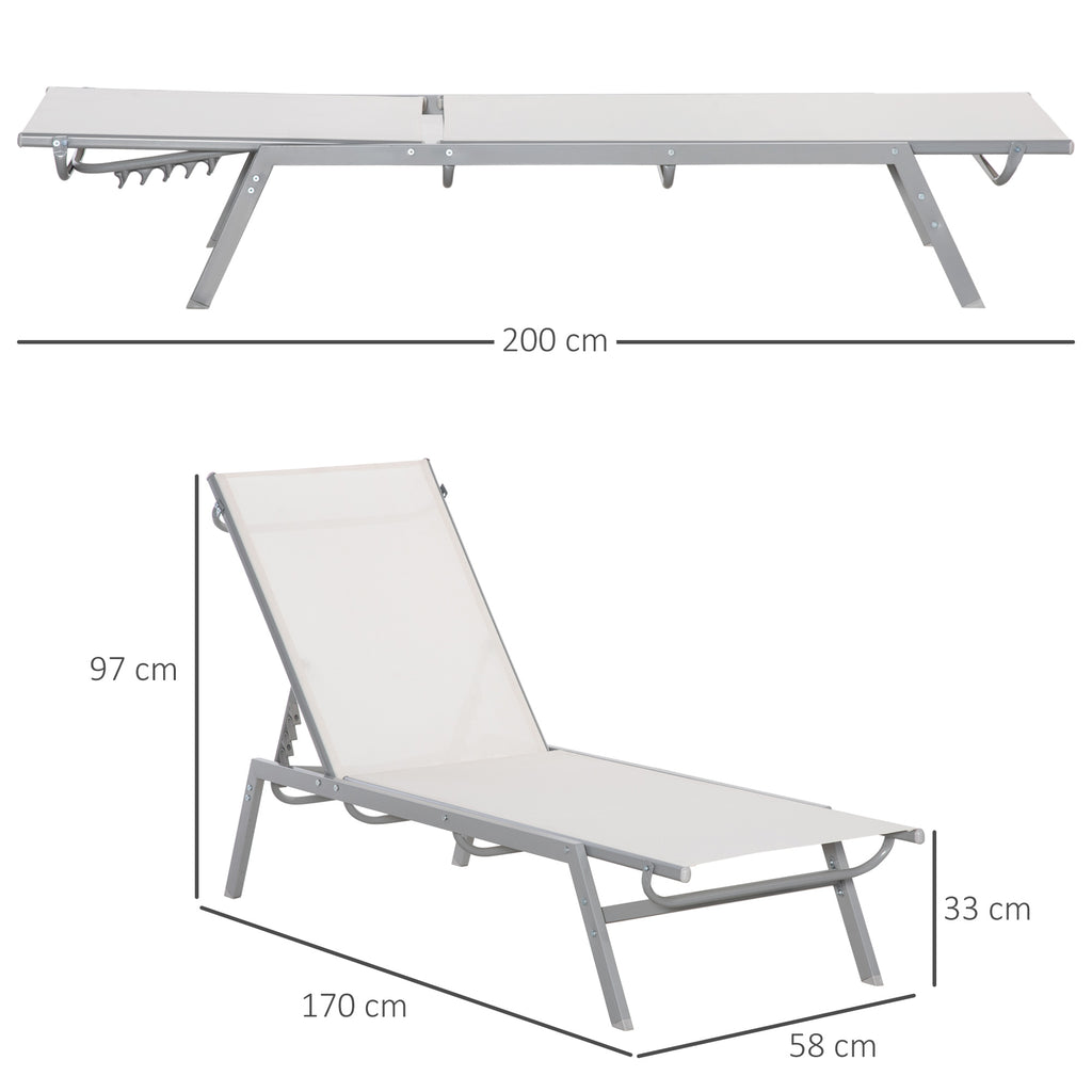 Outsunny Garten-Sonnenliege Relaxliege mit 5-stufige Rückenlehne aus Metall Cremeweiß 170 x 58 x 97 cm