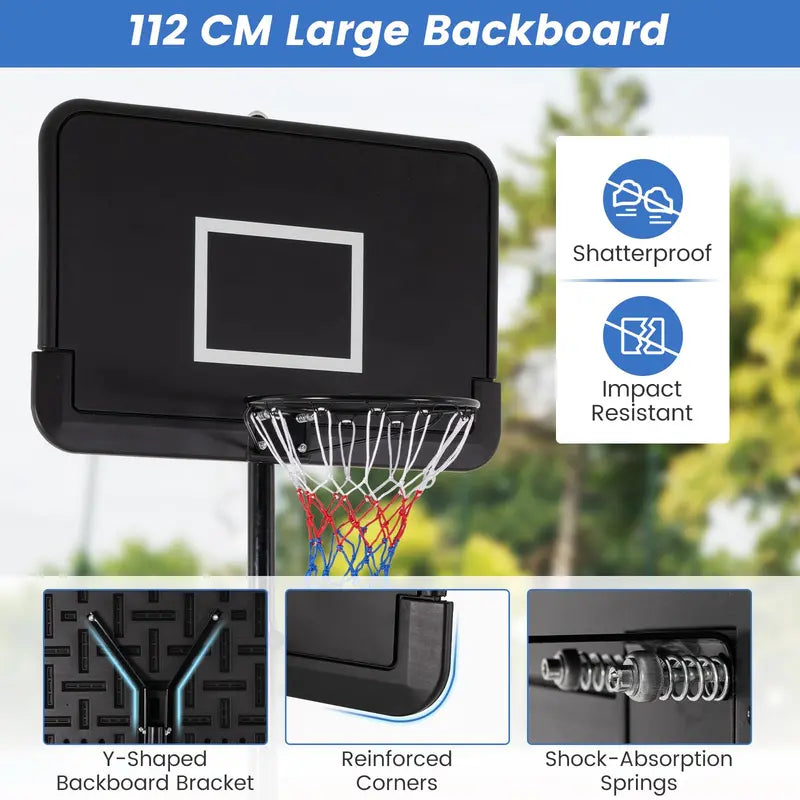 Outdoor-Ready Adjustable Basketball Goal – 6.5–10 ft Height Range & 44″ Shatterproof Backboard