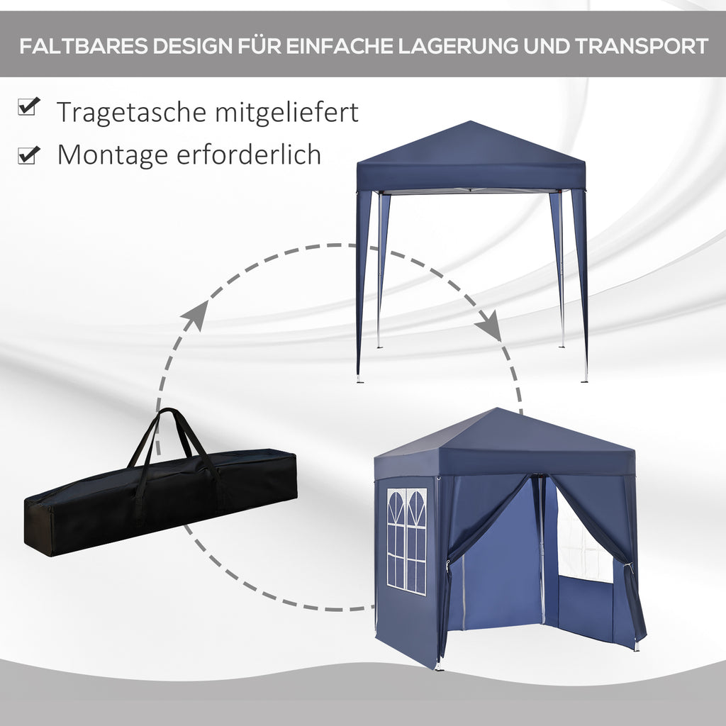 Outsunny Faltpavillon, Bierzelt, 4 abnehmbare Seitenwände, 2 Fenster, Metallrahmen, 2 x 2m, Blau