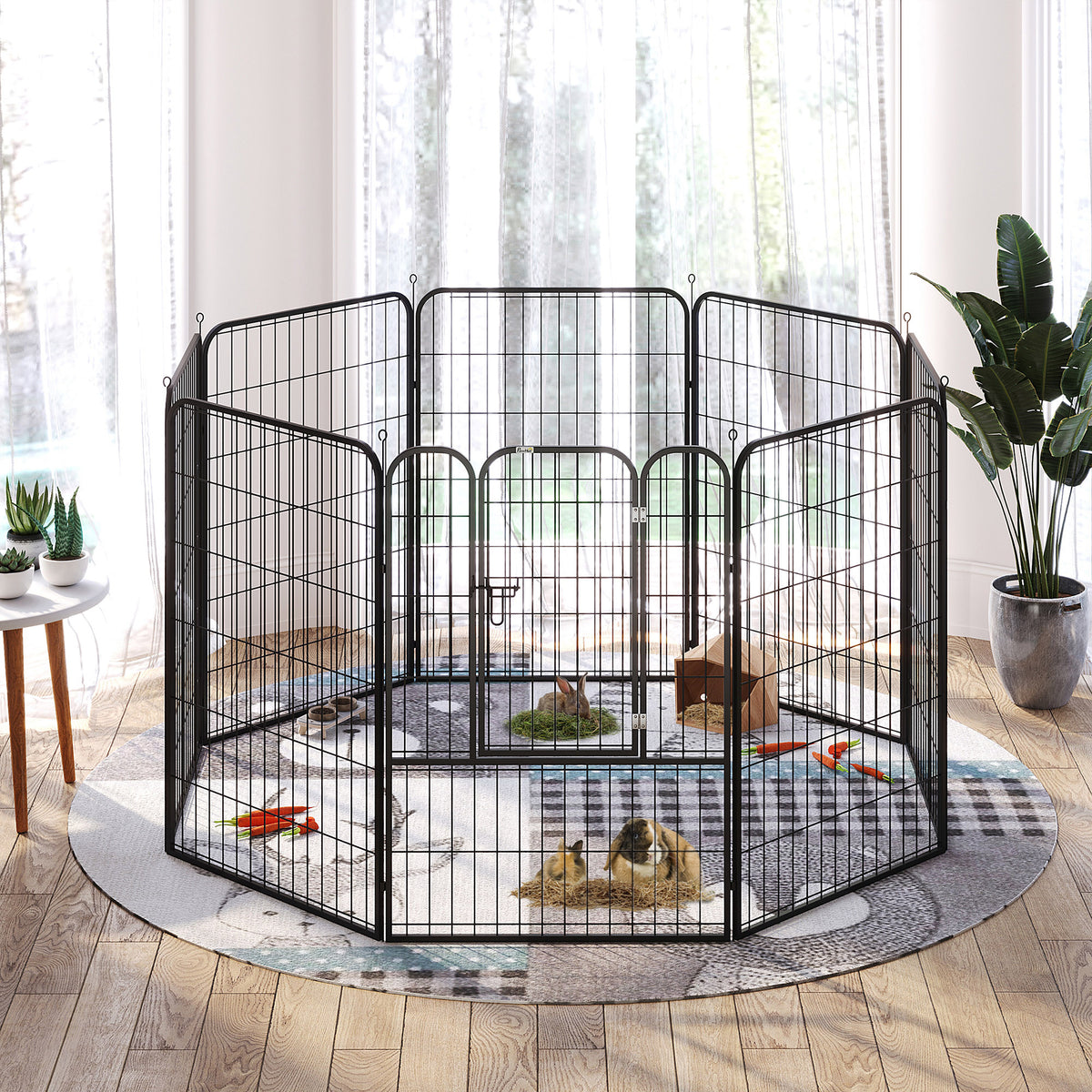 PawHut Welpenauslauf Freigehege Laufstall für Haustier Laufgitter Laufstall Hundegehege individuell gestaltbare Form mit Tür Metall 80 x 100 cm  Schwarz