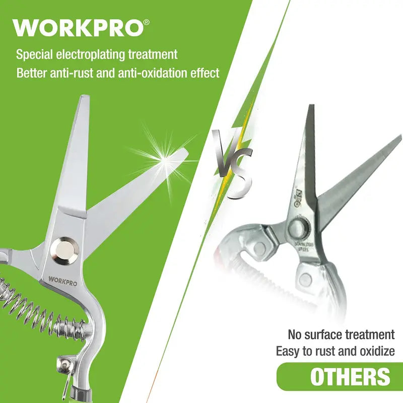 WORKPRO Dual-Purpose Pruning Shears Set – 8″ Bypass & Straight-Blade Hand Clippers