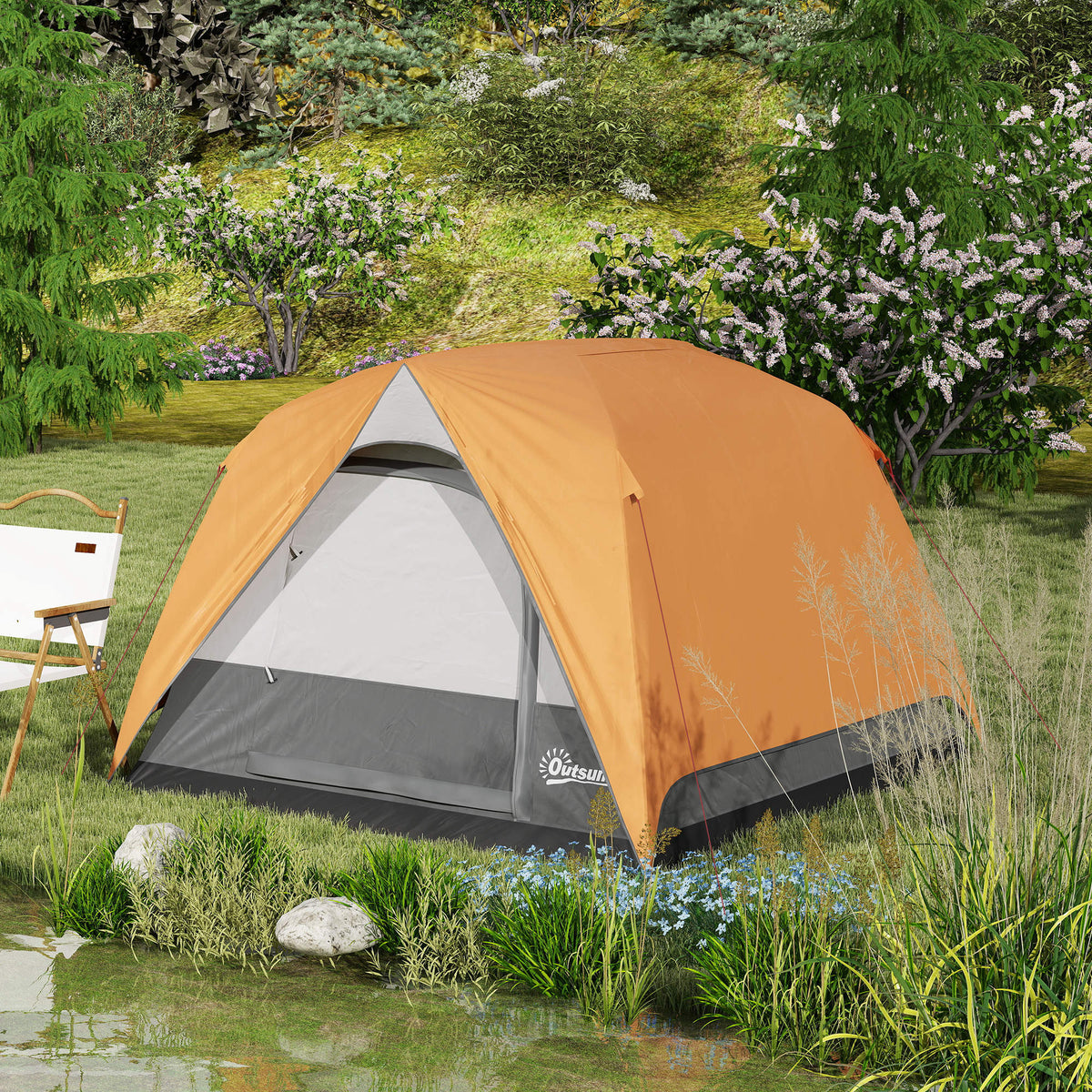 Outsunny Campingzelt für 3 Personen Wasserdicht mit Tasche, Deckenhaken für Laterne und Tragetasche, 2x2x1.35m, Orange