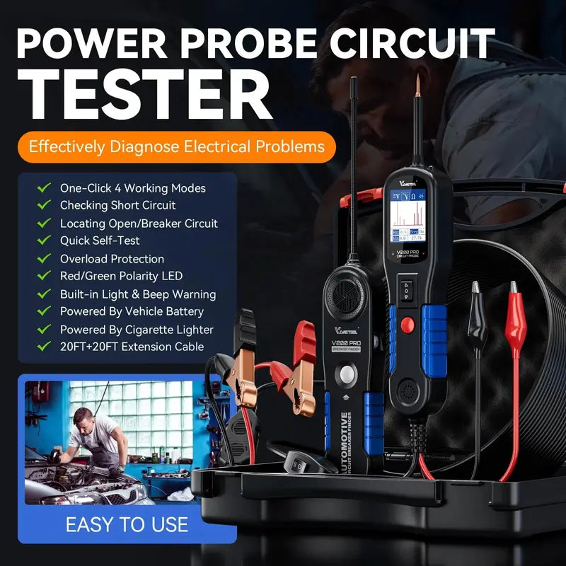 VDIAGTOOL V200 Pro Automotive Circuit Tester – Digital Power Probe with Voltage, Continuity, and Polarity Detection