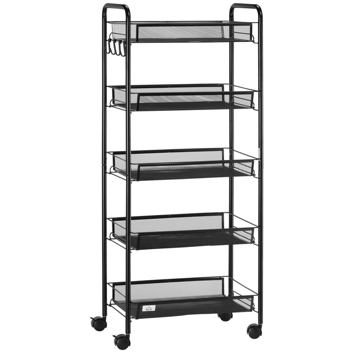 HOMCOM Küchenwagen mit 5 Drahtkörben, 4 Haken, 4 Rollen, 2 Griffe, Stahl/Kunststoff, 45x26,5x106 cm, Weiß
