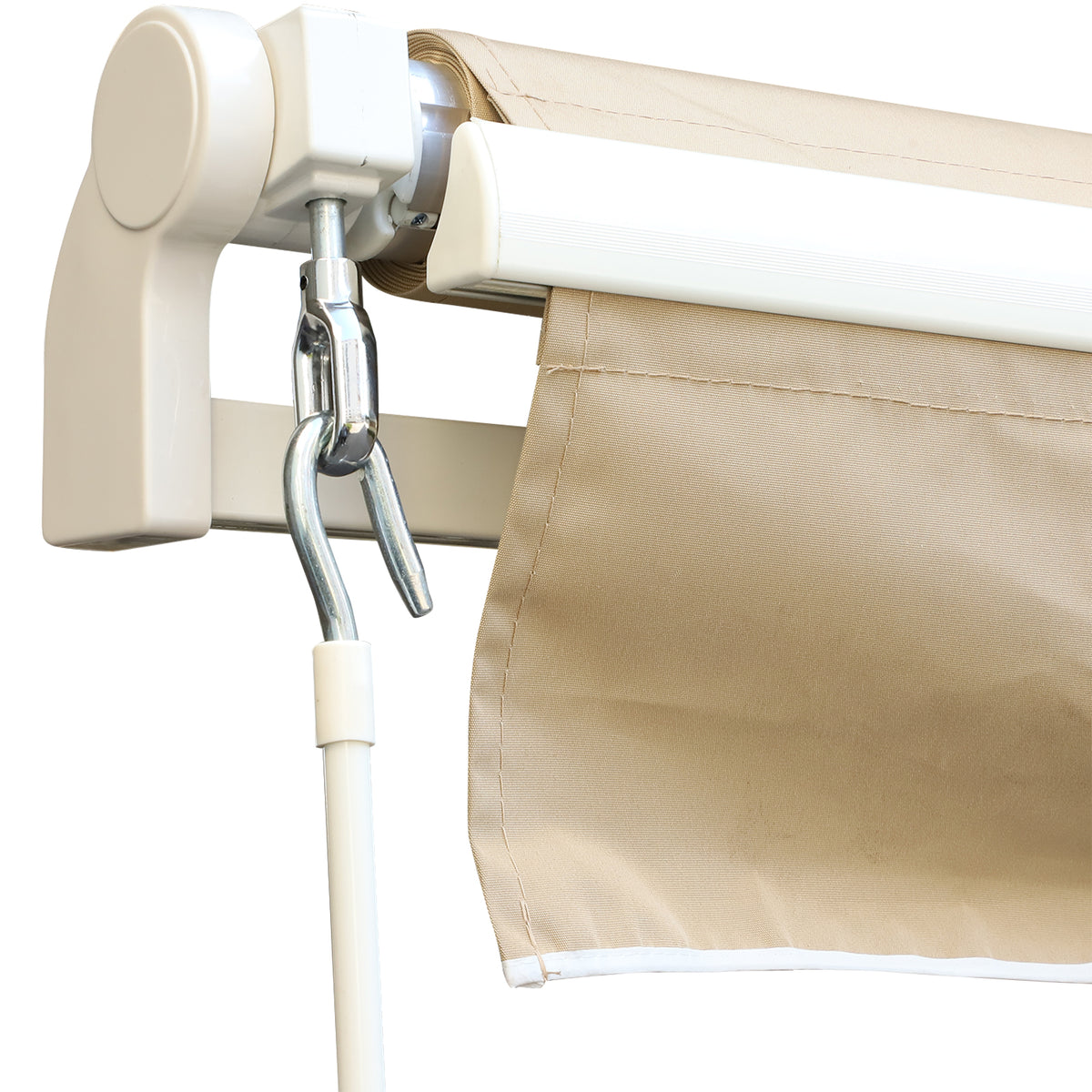 Outsunny Markise, Sonnenschutz, einfahrbar, mit Handkurbel, Metallrahmen, Polyester, Weiß+Beige, 3,95 x 2,45 m