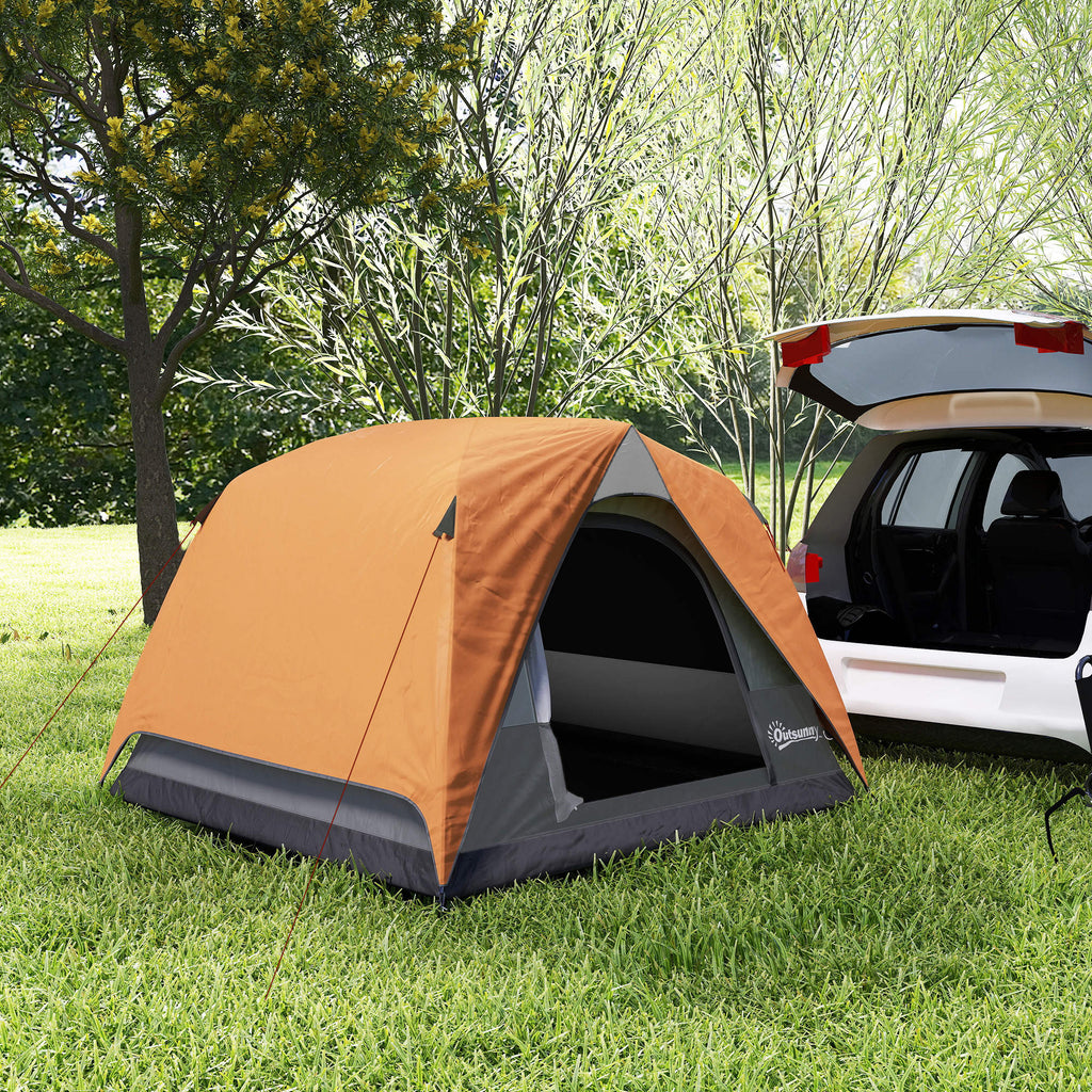 Outsunny Campingzelt für 3 Personen Wasserdicht mit Tasche, Deckenhaken für Laterne und Tragetasche, 2x2x1.35m, Orange
