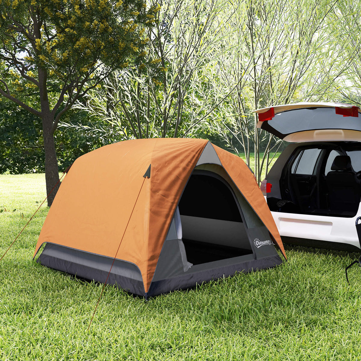 Outsunny Campingzelt für 3 Personen Wasserdicht mit Tasche, Deckenhaken für Laterne und Tragetasche, 2x2x1.35m, Orange