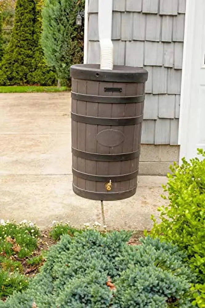 Good Ideas Rain Wizard Rain Barrel in American Oak Finish with Darkened Ribs