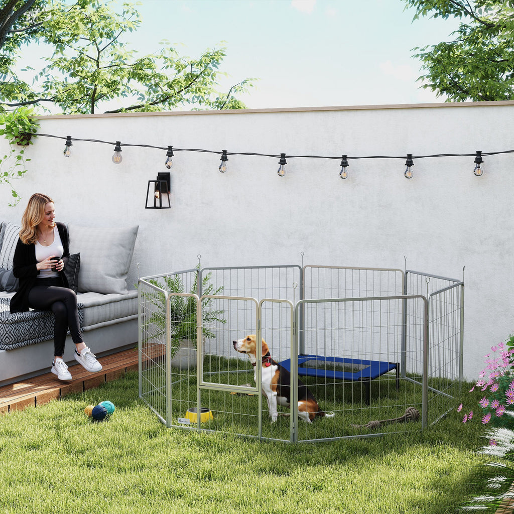 PawHut Haustiergehege, Hundezaun, Haustierspielplatz, flexibel anpassbar, rostfreier Stahl
