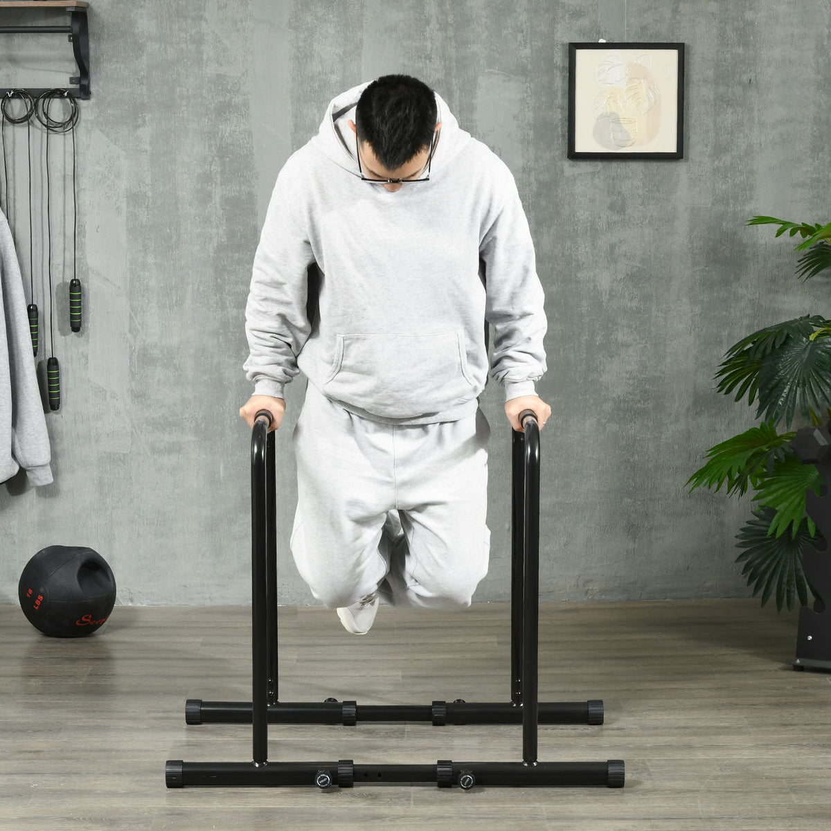 SPORTNOW Dip Bar aus verstellbarem Stahl mit 6 verstellbaren Längen, 90-102x65x80-90 cm, Schwarz