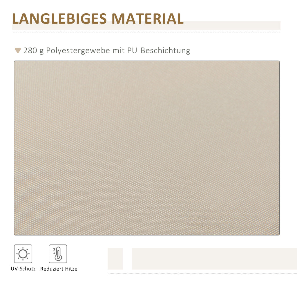 Outsunny Markise, Sonnenschutz, einfahrbar, mit Handkurbel, Metallrahmen, Polyester, Weiß+Beige, 3,95 x 2,45 m