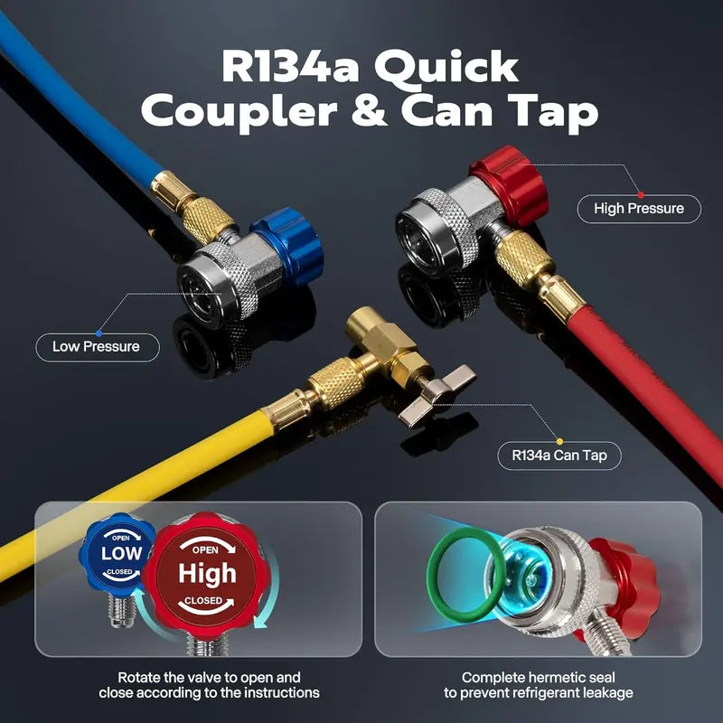 HVAC Vacuum Pump & Manifold Gauge Kit — 110V, 1/4 HP, 3.5 CFM, R134a/R410a Compatible