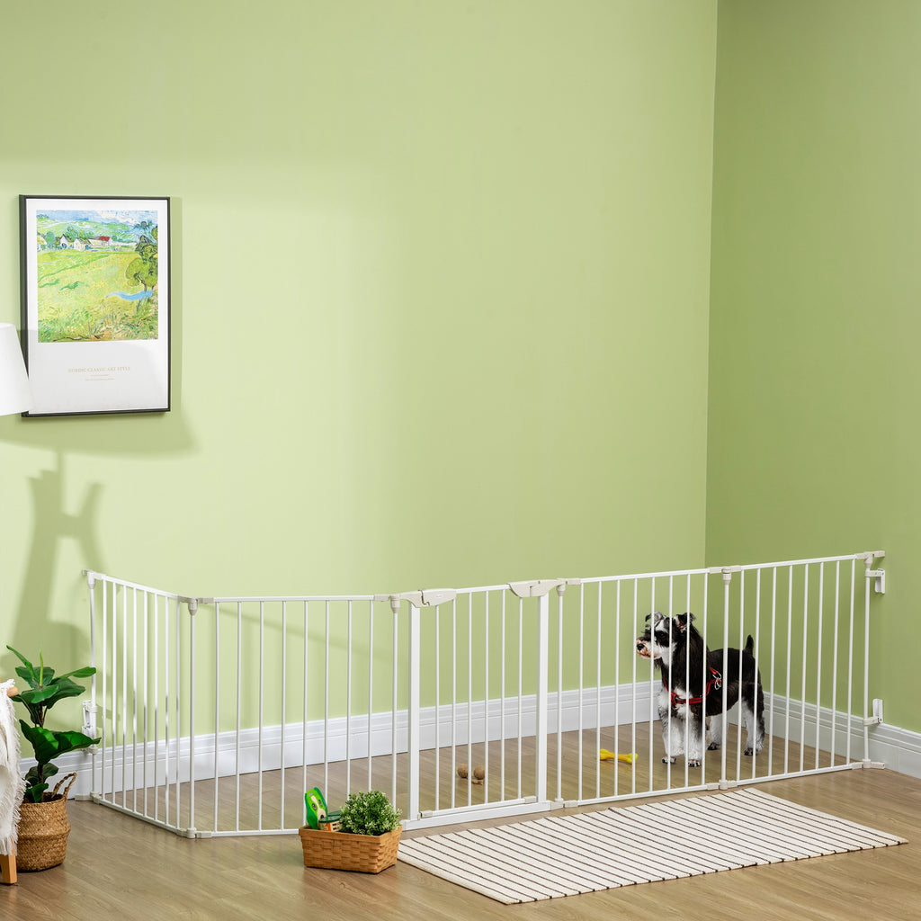 PawHut Modularer faltbarer Hundeparkzaun mit integrierter Tür 300L max. x 74,5H cm Metall PP Weiß