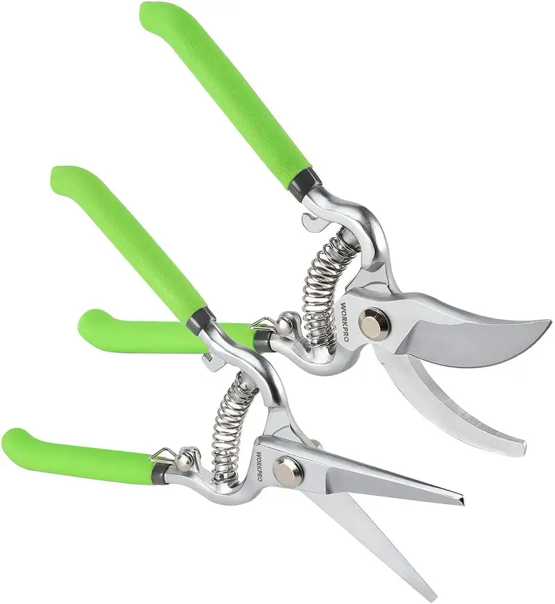 WORKPRO Dual-Purpose Pruning Shears Set – 8″ Bypass & Straight-Blade Hand Clippers