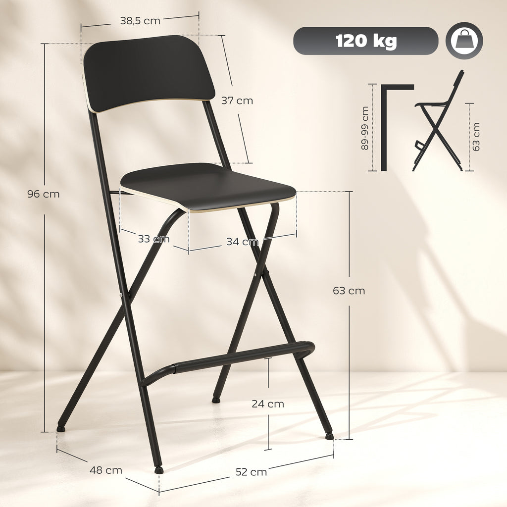 HOMCOM 2er-Set Barhocker, klappbare Barstühle mit Stahlrahmen, für Küche, Esszimmer, Schwarz