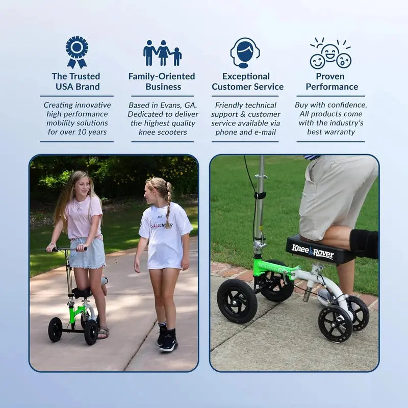 Hybrid All-Terrain Knee Scooter for Adults – Compact, Heavy-Duty Recovery Walker for Ankle/Foot Injuries (Green)