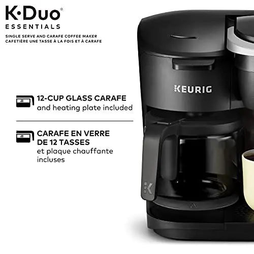 Keurig K-Duo Essentials Coffee Maker, Single Serve & 12-Cup Carafe, Black, Multiple Brew Sizes