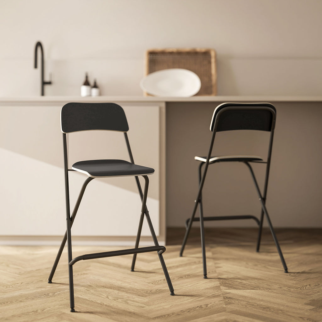 HOMCOM 2er-Set Barhocker, klappbare Barstühle mit Stahlrahmen, für Küche, Esszimmer, Schwarz