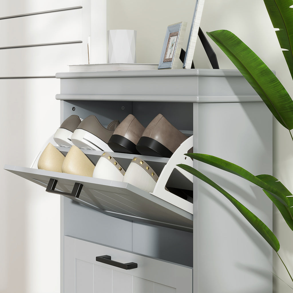 HOMCOM Schuhschrank, 2 Klapptüren, verstellbare Regale, für Eingang, Flur, 54 x 24 x 82,5 cm, Grau