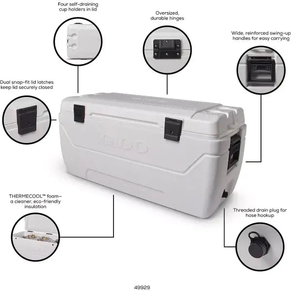 Igloo MaxCold 152-Quart Wheeled Cooler – White Heavy-Duty Portable Ice Chest