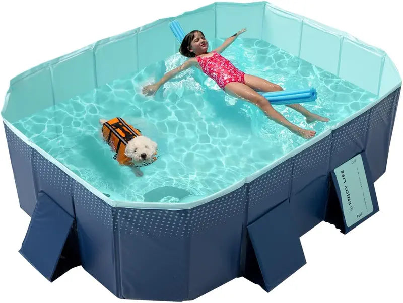 Hard-Shell Foldable Backyard Pool – Non-Inflatable, Durable Plastic Design (158″ x 76″ x 20″) for Kids & Pets