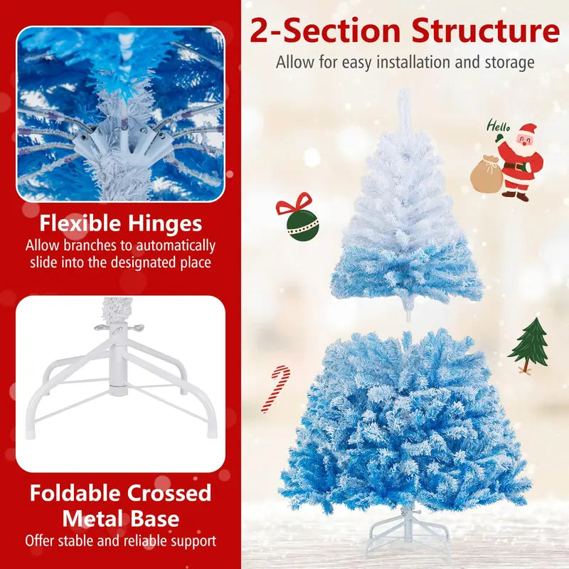 Pre-Lit Snow-Flocked Artificial Christmas Tree with Hinged Construction and Full Branch Profile