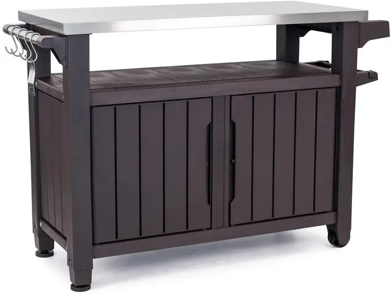 Keter Unity XL Portable Outdoor Storage Table with Built-In Seating
