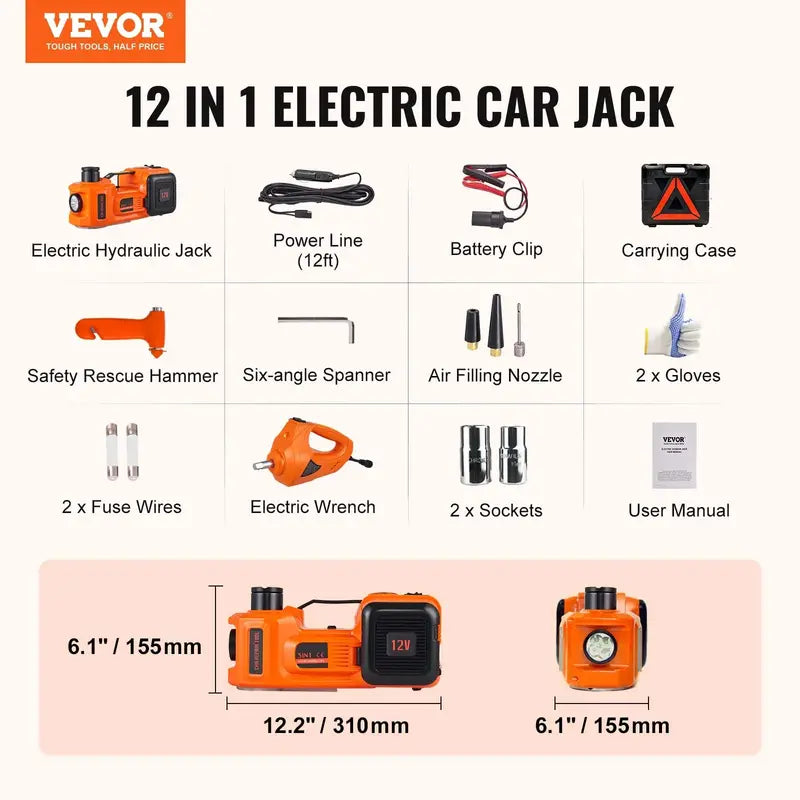 VEVOR 5-Ton Electric Car Jack with Integrated Impact Wrench – 11,023 LB Capacity