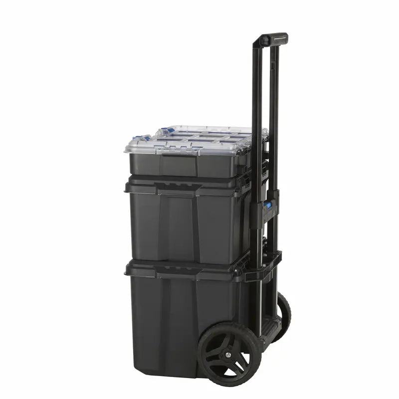 HART Modular Mobile Tool Storage System – Stackable, Wheeled, Telescoping Handle, Black/Blue