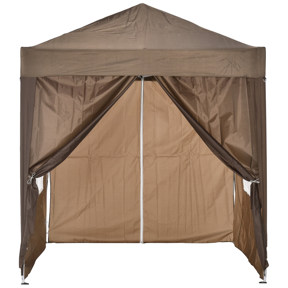 Outsunny Faltpavillon, Bierzelt, 4 abnehmbare Seitenwände, 2 Fenster, Metallrahmen, 2 x 2m, Braun