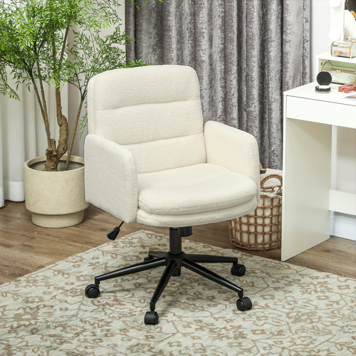 HOMCOM Fahrbarer Bürostuhl mit Stoffbezug, Armlehne, 5 Räder, drehbar, Cremeweiß