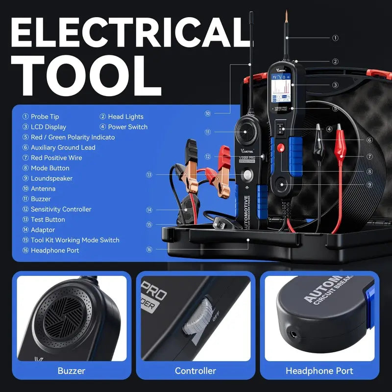 VDIAGTOOL V200 Pro Automotive Circuit Tester – Digital Power Probe with Voltage, Continuity, and Polarity Detection